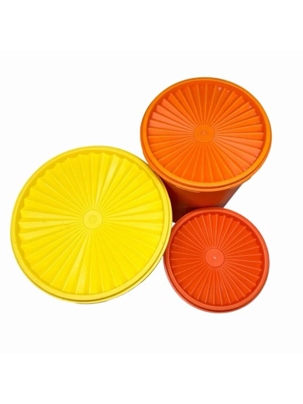 VTG Set of 3 Tupperware Servalier Canisters Retro Orange & Yellow W/Lids